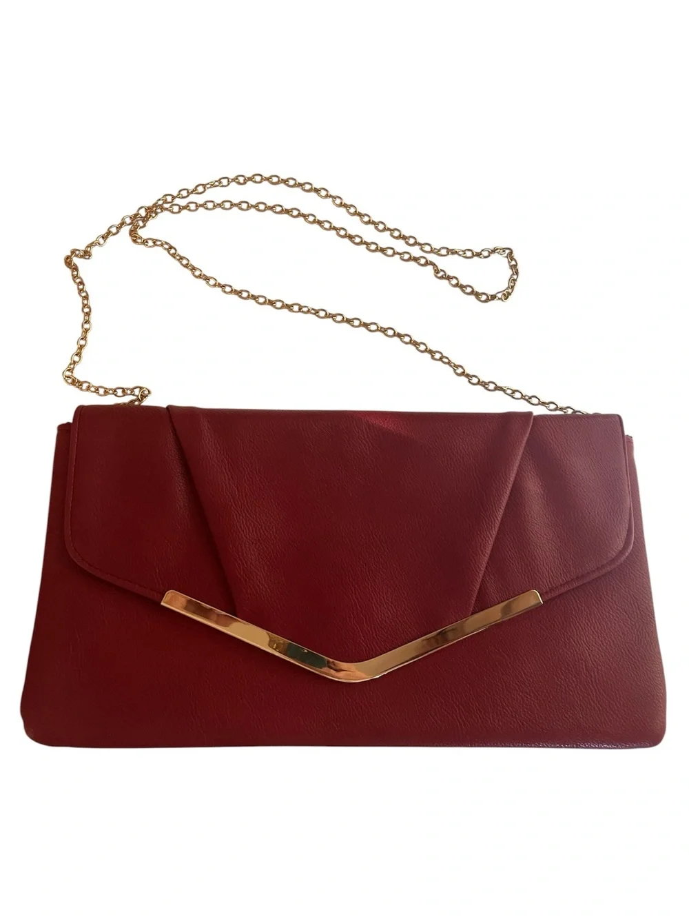 Gunne Sax Red Faux Leather Arielle Chain-Strap Clutch Shoulder Bag Size 6.5”x12”